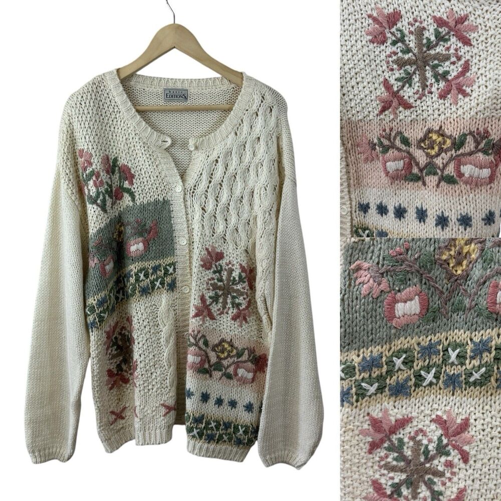 Vintage Cottagecore Grandma Basic Editions X-Large Oversized Sweater Womens READ